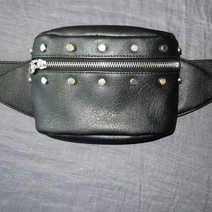 Black faux leather belt bag